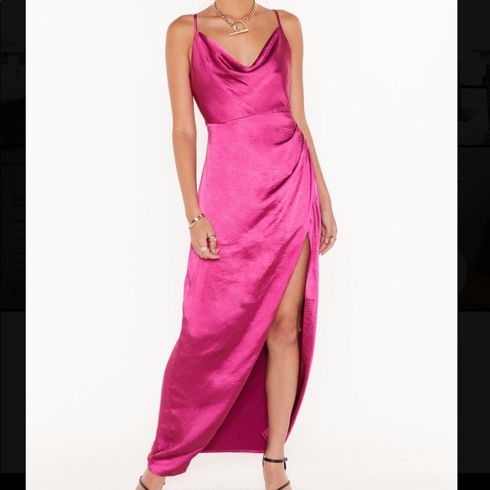 NEW Cowl Play Satin Maxi Dress